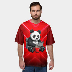 Футболка оверсайз мужская Панда работает за ноутбуком, цвет: 3D-принт — фото 2