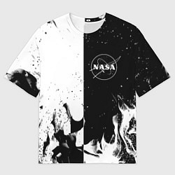 Футболка оверсайз мужская Nasa черно белый огонь, цвет: 3D-принт