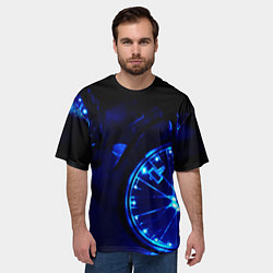 Футболка оверсайз мужская Синяя подсветка колёс, цвет: 3D-принт — фото 2