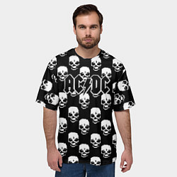 Футболка оверсайз мужская AC DC rock skull, цвет: 3D-принт — фото 2