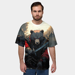 Футболка оверсайз мужская Медведь самурай, цвет: 3D-принт — фото 2