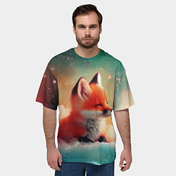 Футболка оверсайз мужская Милый лисенок спит на облаке, цвет: 3D-принт — фото 2
