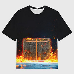 Футболка оверсайз мужская Хоккейные ворота в огне, цвет: 3D-принт