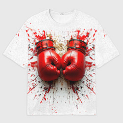 Футболка оверсайз мужская Красные бойцовские перчатки на белом, цвет: 3D-принт