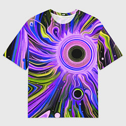 Футболка оверсайз мужская Абстрактный неоновый космос - чёрная дыра, цвет: 3D-принт