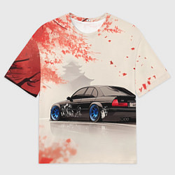 Футболка оверсайз мужская Черная БМВ и сакура, цвет: 3D-принт