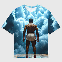 Футболка оверсайз мужская Мухаммед Али в синем дыму, цвет: 3D-принт