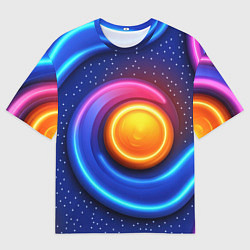 Футболка оверсайз мужская Оранжевый круг и голубые линии текстура, цвет: 3D-принт