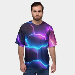 Футболка оверсайз мужская Синие и фиолетовые молнии в разломе, цвет: 3D-принт — фото 2
