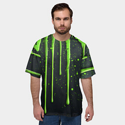 Футболка оверсайз мужская Зеленая краска стекающая на черном фоне, цвет: 3D-принт — фото 2