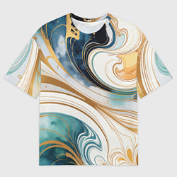 Футболка оверсайз мужская Аквамарин и оранж узор с завитками, цвет: 3D-принт