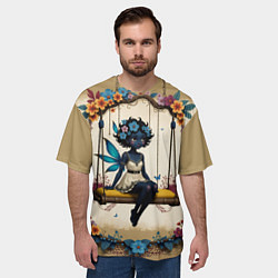 Футболка оверсайз мужская Аниме фея с цветами на качелях, цвет: 3D-принт — фото 2