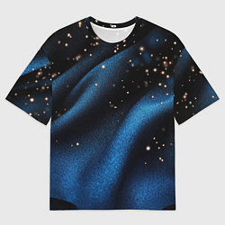 Футболка оверсайз мужская Синяя волнистая текстура на черном, цвет: 3D-принт