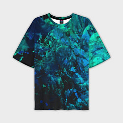 Футболка оверсайз мужская Абстракция - blue-green paint spill, цвет: 3D-принт