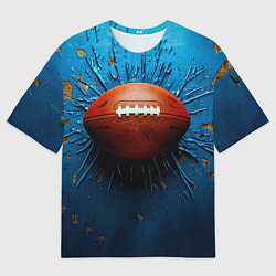 Футболка оверсайз мужская Мяч для американского футбола на синем, цвет: 3D-принт
