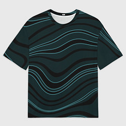 Футболка оверсайз мужская Тёмный синий волнистые полосы, цвет: 3D-принт