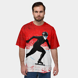 Футболка оверсайз мужская Скоростной бег на коньках в красном, цвет: 3D-принт — фото 2