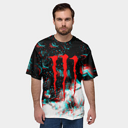 Футболка оверсайз мужская Monster energy огонь глитч, цвет: 3D-принт — фото 2