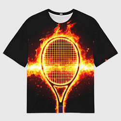 Футболка оверсайз мужская Теннисная ракетка в огне, цвет: 3D-принт