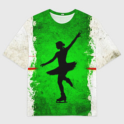 Футболка оверсайз мужская Фигуристка на зеленом, цвет: 3D-принт