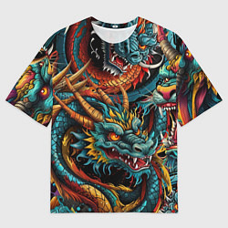 Футболка оверсайз мужская Татуировка дракона ирезуми, цвет: 3D-принт