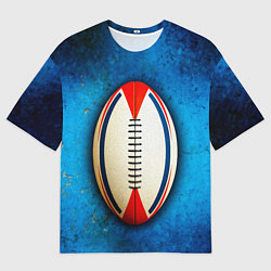Футболка оверсайз мужская Мяч для регби на синем, цвет: 3D-принт