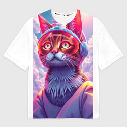 Футболка оверсайз мужская Кот космонавт удивлен, цвет: 3D-принт