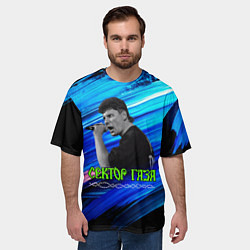 Футболка оверсайз мужская Юрий Хой синий фон красками, цвет: 3D-принт — фото 2