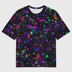 Футболка оверсайз мужская Чёрный с разноцветными брызгами, цвет: 3D-принт