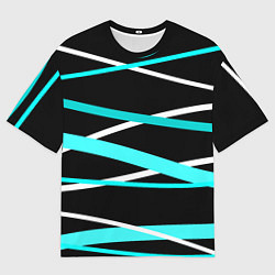Футболка оверсайз мужская Чёрный с бело-голубыми полосами, цвет: 3D-принт
