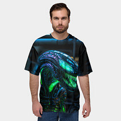 Футболка оверсайз мужская Чужой с зеленым неоном, цвет: 3D-принт — фото 2