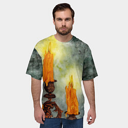 Футболка оверсайз мужская Две горящие свечи в темноте, цвет: 3D-принт — фото 2