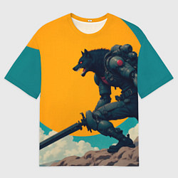 Футболка оверсайз мужская Киберчеловек-волк, цвет: 3D-принт