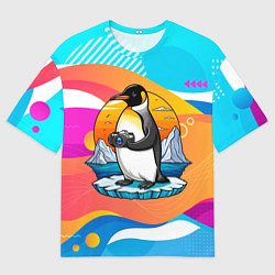 Футболка оверсайз мужская Пингвин фотограф на льдине, цвет: 3D-принт