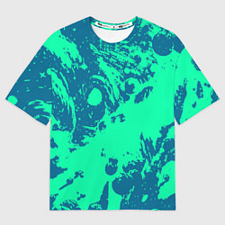 Мужская футболка оверсайз Сине-зелёный абстракция краски