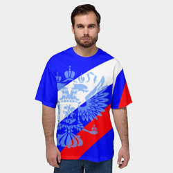 Футболка оверсайз мужская Герб России на фоне триколора синий, цвет: 3D-принт — фото 2