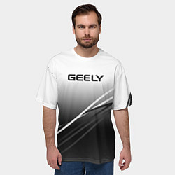 Футболка оверсайз мужская Geely градиент из белого в тёмный с полосами, цвет: 3D-принт — фото 2