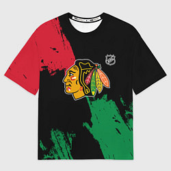 Футболка оверсайз мужская Чикаго Блэкхокс - брызги красок, цвет: 3D-принт