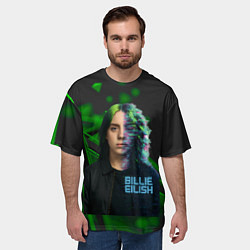 Футболка оверсайз мужская Билли Айлиш глитч стиль, цвет: 3D-принт — фото 2