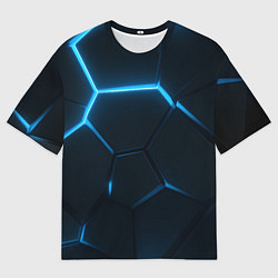 Футболка оверсайз мужская Черные плиты с синим светом, цвет: 3D-принт