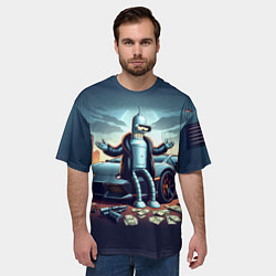 Футболка оверсайз мужская Бендер рядом с Ламбо и рассыпанным баблом, цвет: 3D-принт — фото 2
