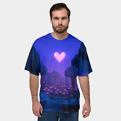Футболка оверсайз мужская Ночной лес Minecraft с сердечком луной, цвет: 3D-принт — фото 2