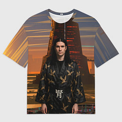 Футболка оверсайз мужская Bones в халате с журавлями, цвет: 3D-принт