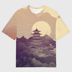 Футболка оверсайз мужская Ретро иллюстрация Японского храма, цвет: 3D-принт