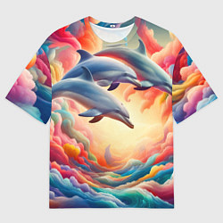 Футболка оверсайз мужская Три небесных дельфина - нейроарт фантазия, цвет: 3D-принт