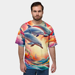 Футболка оверсайз мужская Три небесных дельфина - нейроарт фантазия, цвет: 3D-принт — фото 2