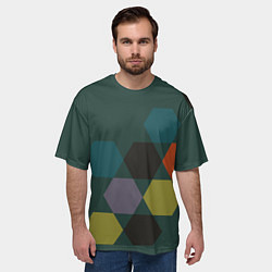 Футболка оверсайз мужская Кластер шестигранников зеленая ночь с однотоном, цвет: 3D-принт — фото 2