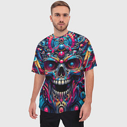 Футболка оверсайз мужская Colorful cyber skull - pattern, цвет: 3D-принт — фото 2