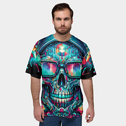 Футболка оверсайз мужская Кибер череп в балахоне и очках - нейроарт фантазия, цвет: 3D-принт — фото 2