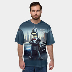 Футболка оверсайз мужская Крутой Бендер рядом с Ламборджини, цвет: 3D-принт — фото 2